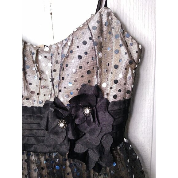 B. Darlin Prom Dress Junior 3/4 Black Silver Mirror Short Sleeveless Semi Formal - Picture 2 of 8